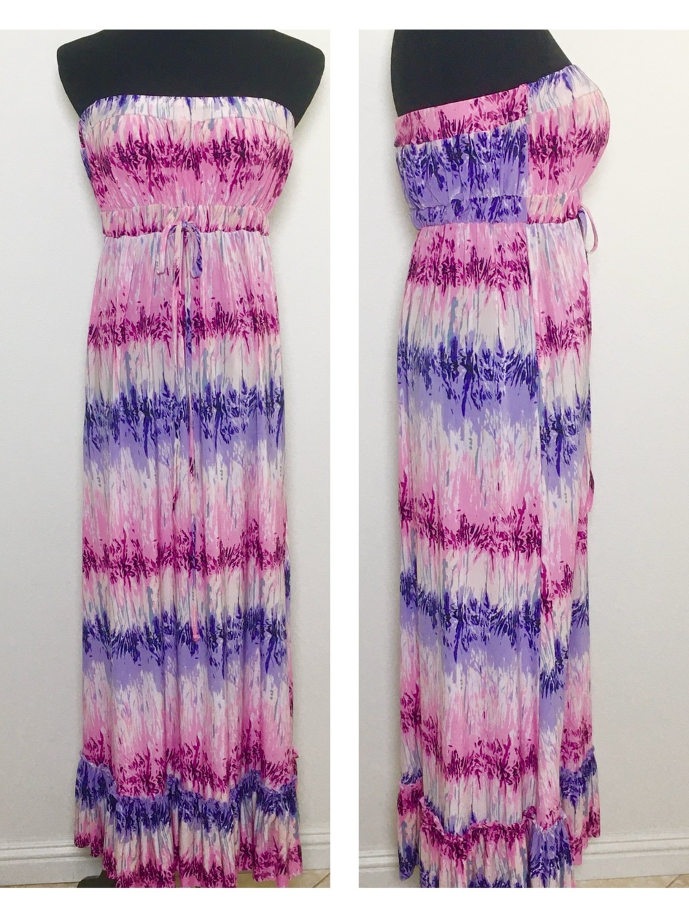 Strapless Tie-Dye Maxi Dress in Pink & Purple Hues